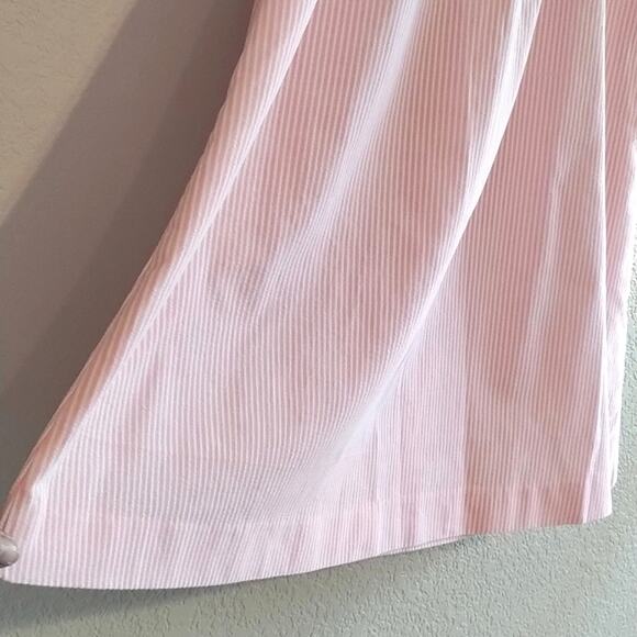 Vintage Pink Seersucker Pinstripe Elastic Waist Buttoned Pocketed Midi Skirt 14 - Picture 4 of 9